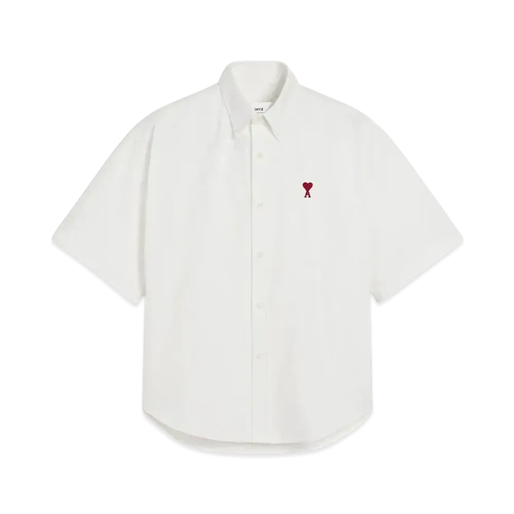 AMI PARIS Cotton Boxy-Fit Short-Sleeve Shirt "NaturalWhite"