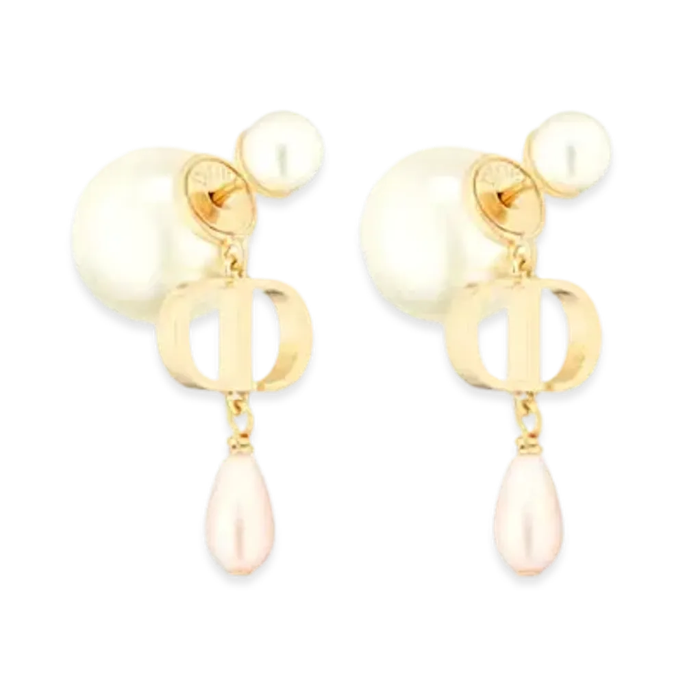 Dior Tribales Earrings Metal and Resin Pearls "Gold/White/Iridescent Pink"