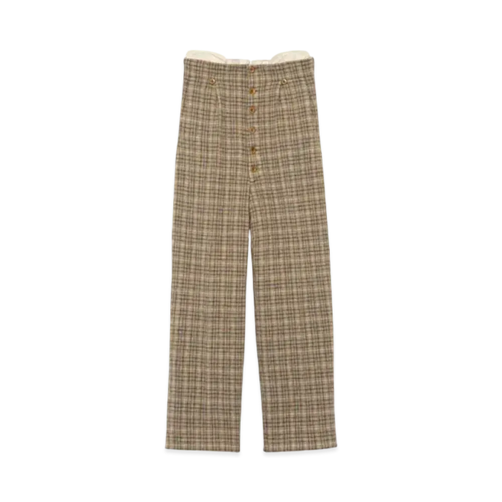 FUMIKA UCHIDA Plaid Tweed High-waist Slacks "Plaid Beige"