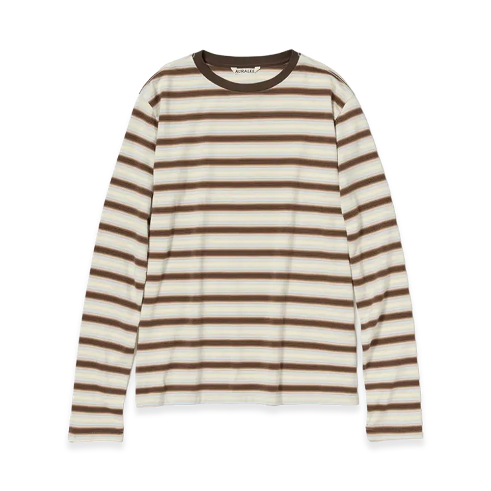 AURALEE Gradient Stripe Jersey L/S Tee "Fade Brown Stripe"