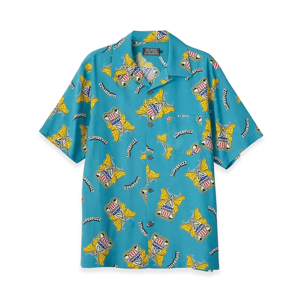 HYSTERIC GLAMOUR Levitated Girl Open Collar Shirt "Other Blue"