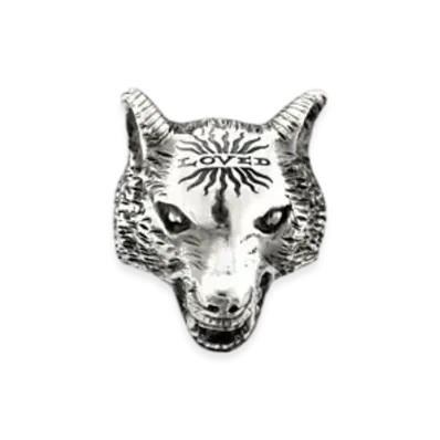 GUCCI Anger Forest Wolf Head Ring "Silver"