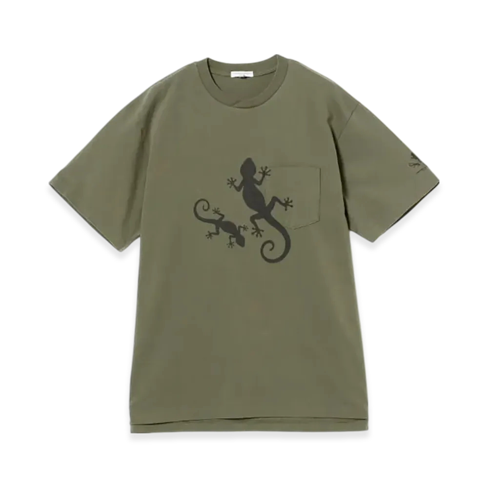 ENGINEERED GARMENTS Printed Cross Crew Neck T-Shirt "Olive"
