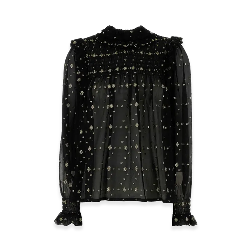 Saint Laurent Women's Embroidered Crepe Blouse "Black"