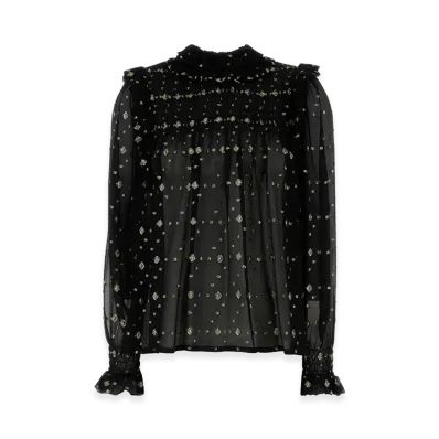 Saint Laurent Women's Embroidered Crepe Blouse "Black"