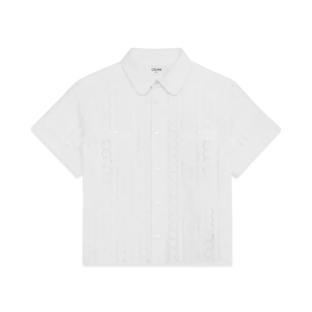 CELINE Women's Shirt in Broderie Anglaise Cotton "White"