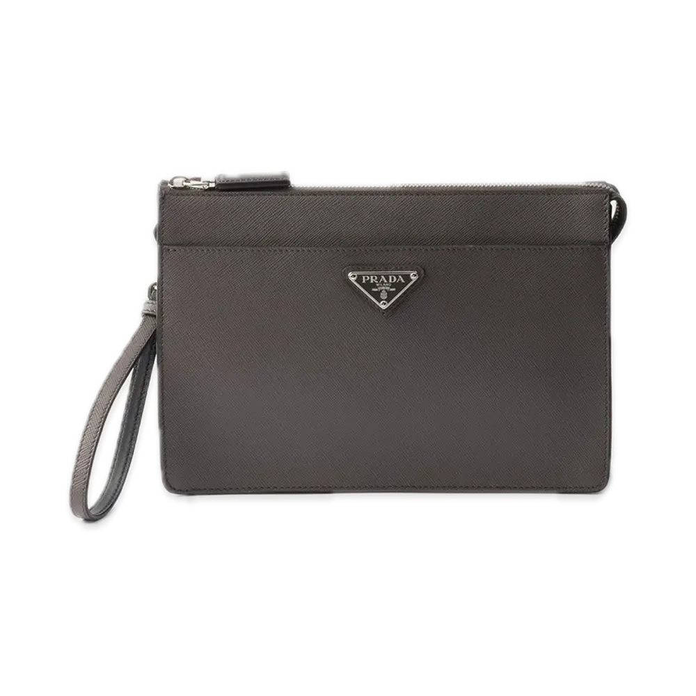 PRADA Saffiano Leather Pouch "Bamboo/Beige"
