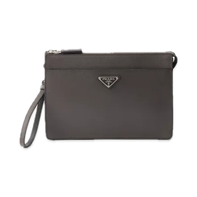 PRADA Saffiano Leather Pouch "Bamboo/Beige"