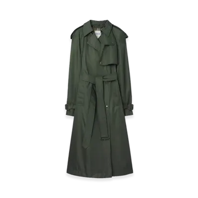 Burberry Women's Long Nylon Hooded Trench Coat "Mallow Green"