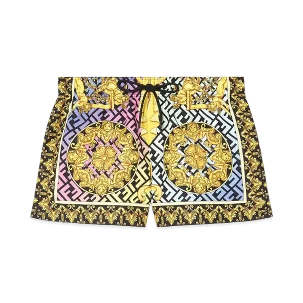 FENDI x Versace Fendace Gold Baroque Short Swim Shorts
