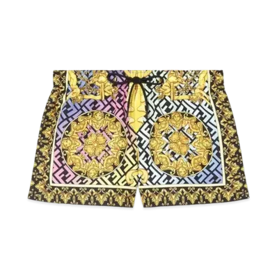 FENDI x Versace Fendace Gold Baroque Short Swim Shorts