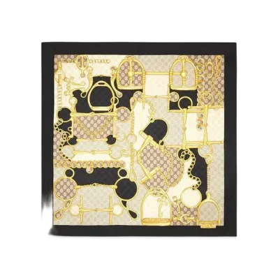 GUCCI GG Horsebit Silk Scarf "Black/Beige"
