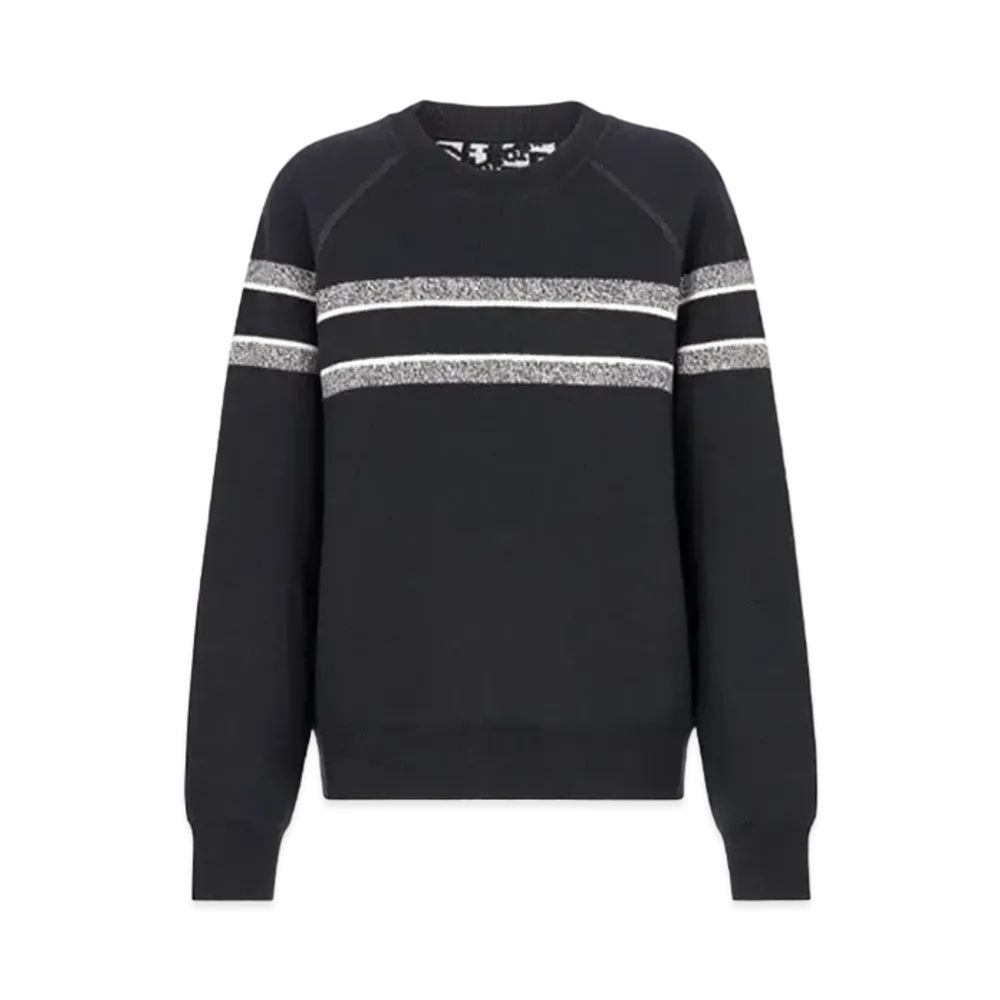 Dior REVERSIBLE CREW-NECK SWEATER Blue Double-Sided Technical Cashmere with Dior Oblique Motif