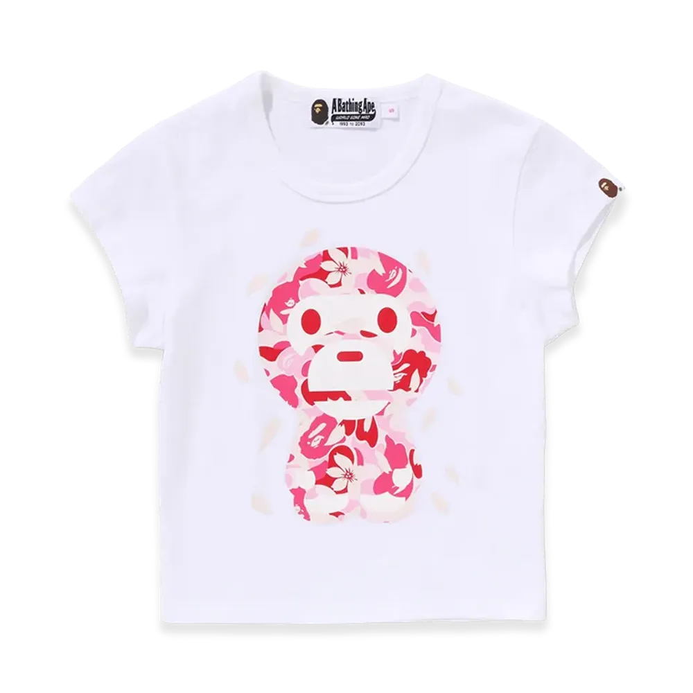 A BATHING APE Ladies ABC Sakura Camo Baby Milo Cropped Tee "White"