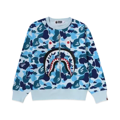 A BATHING APE Ladies ABC Camo Shark Crewneck Sweatshirt "Blue"