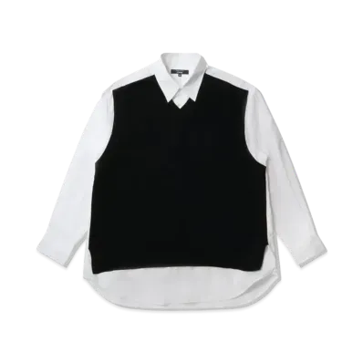 COMME des GARCONS HOMME Cotton Broad x Polyester Knit Shirts "White/Black"