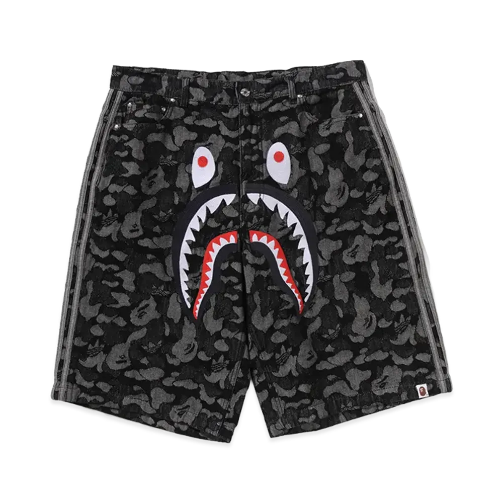 A BATHING APE x adidas Camo Jacquard Shark Denim Jorts Ladies "Black"