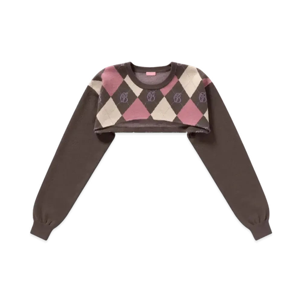 Blackeyepatch B Emblem Argyle Knit Bolero Sweater "Pink"