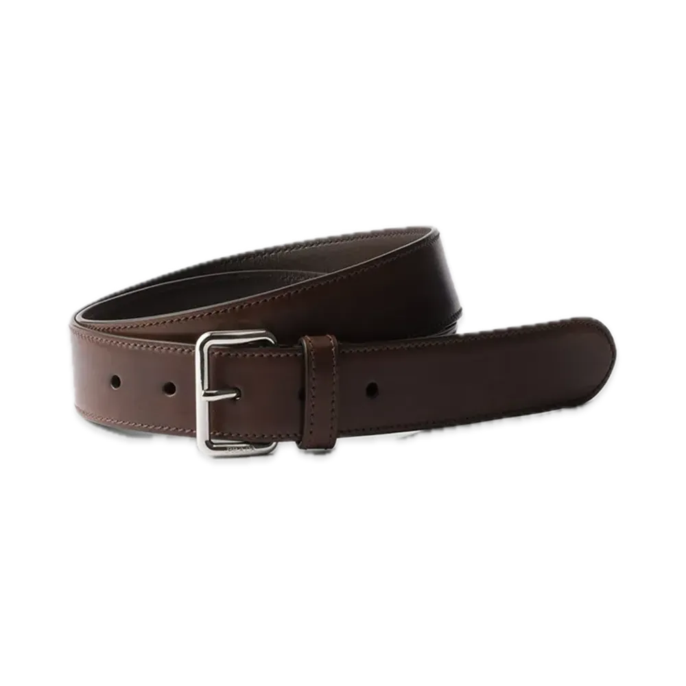PRADA Antique Leather Belt "Dark Brown"