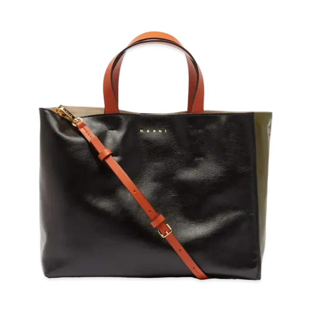 Marni Black Tumbled Leather Museo Soft Bag "Black"