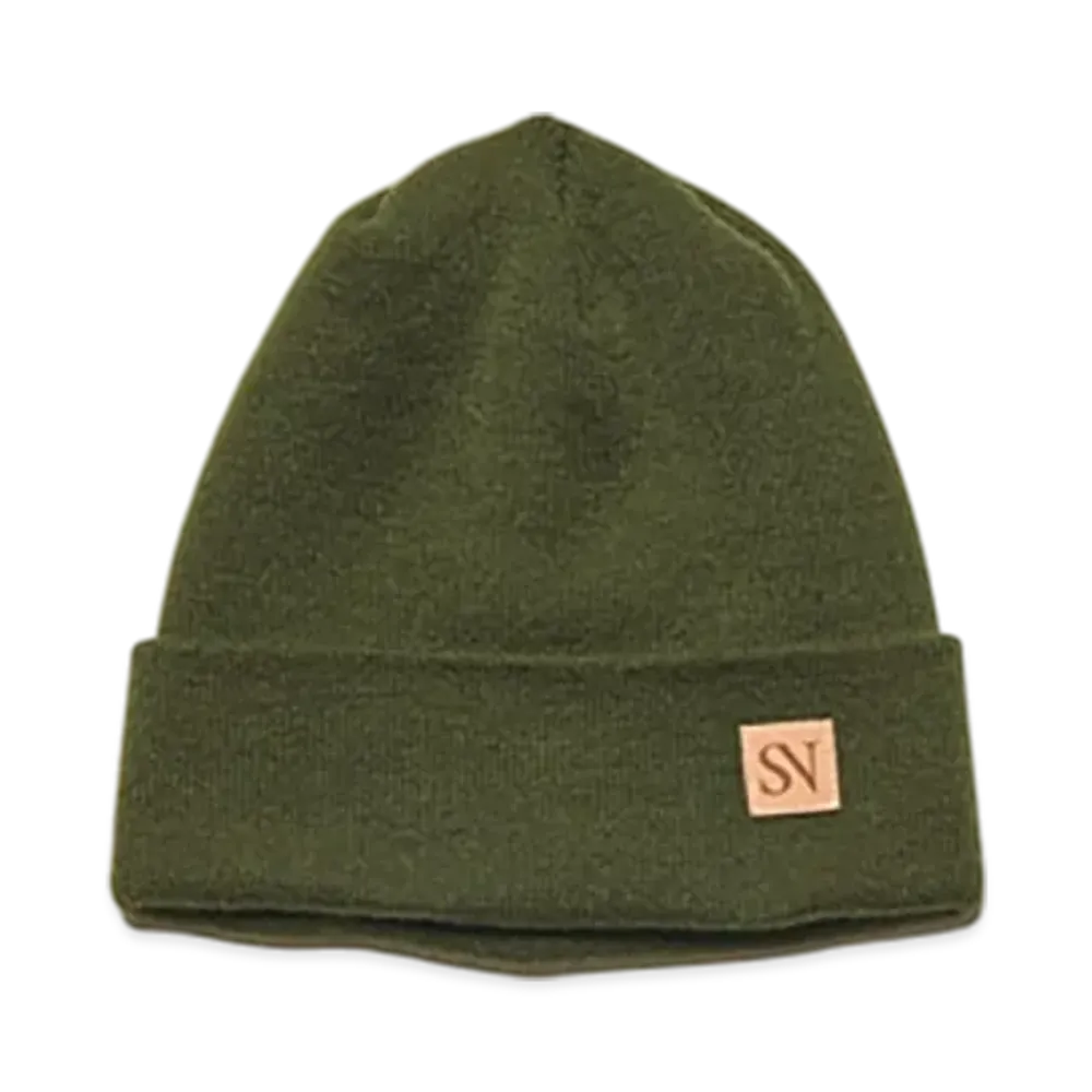 SOPHNET. Leather Patch Knit Cap "Khaki"