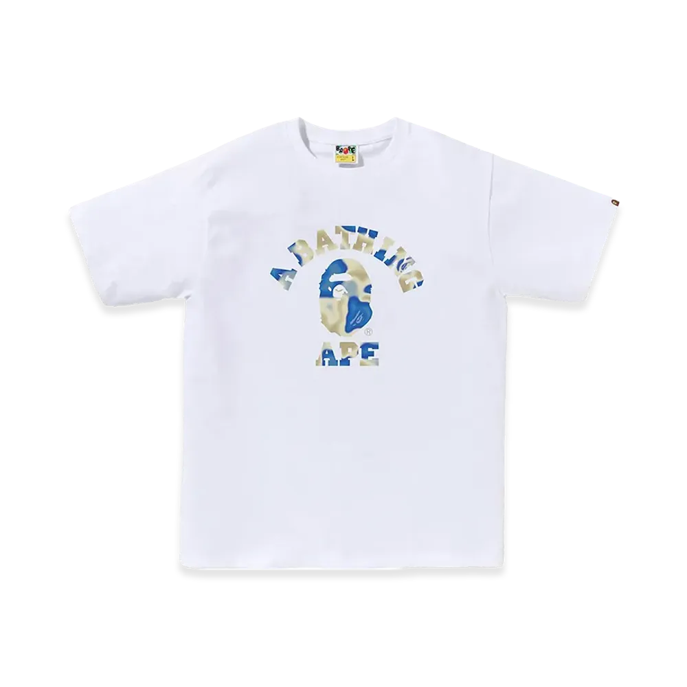 A BATHING APE Liquid Camo College Tee "White/Blue"