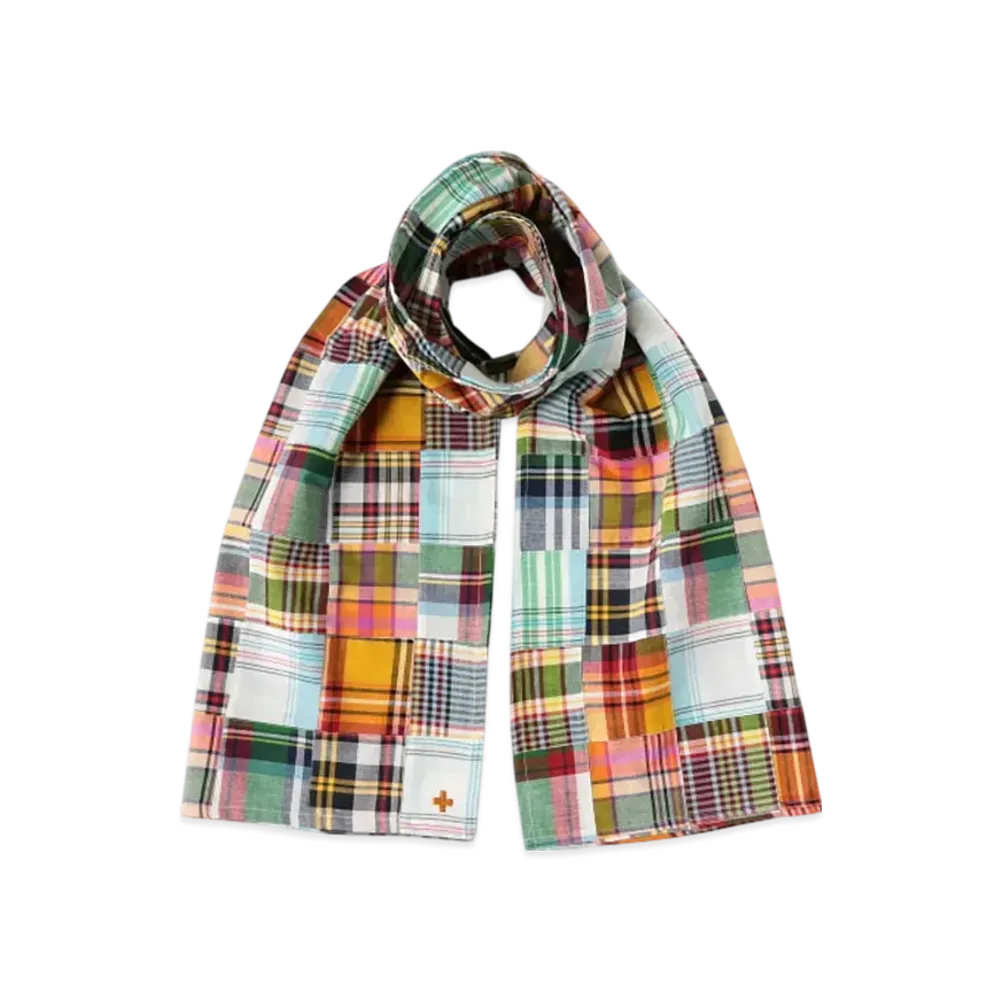 BEAMS Stole Madras Patchwork "Green"