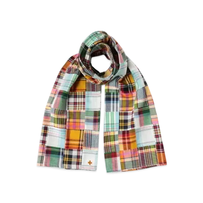 BEAMS Stole Madras Patchwork "Green"