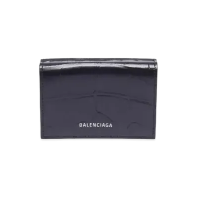 BALENCIAGA Ville Crocodile Effect Mini Wallet "Black/White"