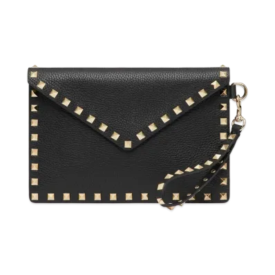 Valentino Women's Rockstud Pouch In Calfskin "Black/Garnet"