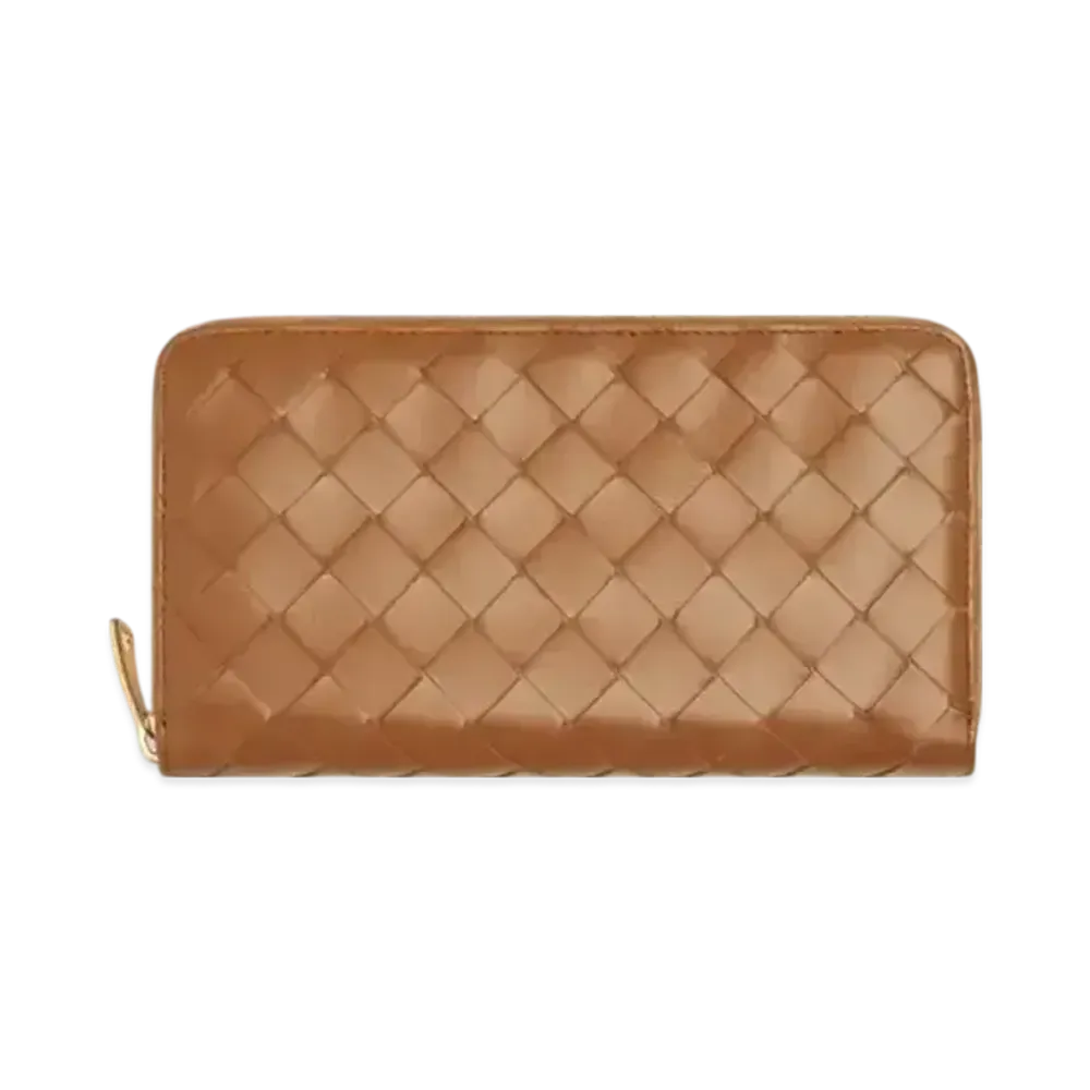 Bottega Veneta Intrecciato Lambskin Zip Around Wallet "Wood"