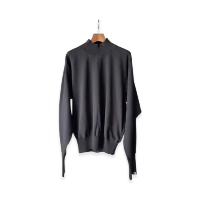Perfect Ribs Strange Sleeve Turtle Neck Sweat Shirts "Black"