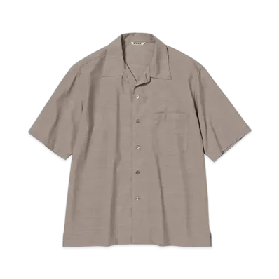 AURALEE Super Fine Tropical Wool Open Collar Half Sleeved Shirt "Top Light Brown"