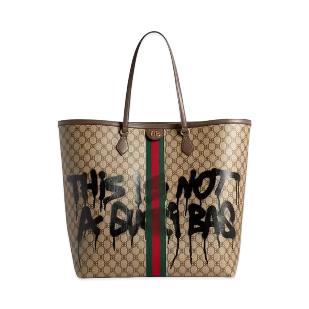 GUCCI x BALENCIAGA The Hacker Graffiti Large Tote Bag Coating Canvas "Beige"