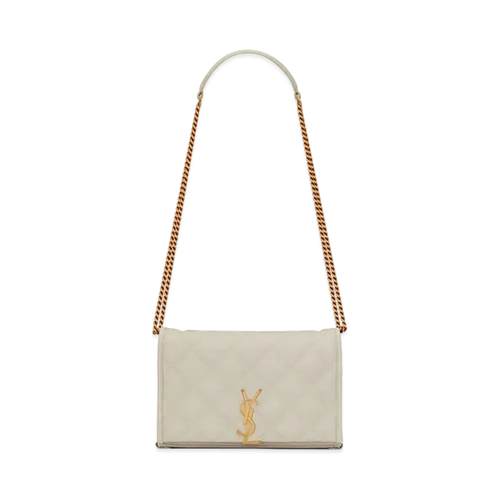 Saint Laurent Becky Chain Wallet In Quilted Lambskin "Vintage White"