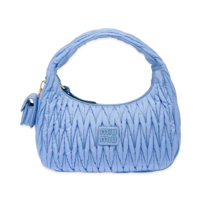 MIU MIU Miu Wander Matelasse Regenerated Nylon Hobo Bag "Astral Blue"