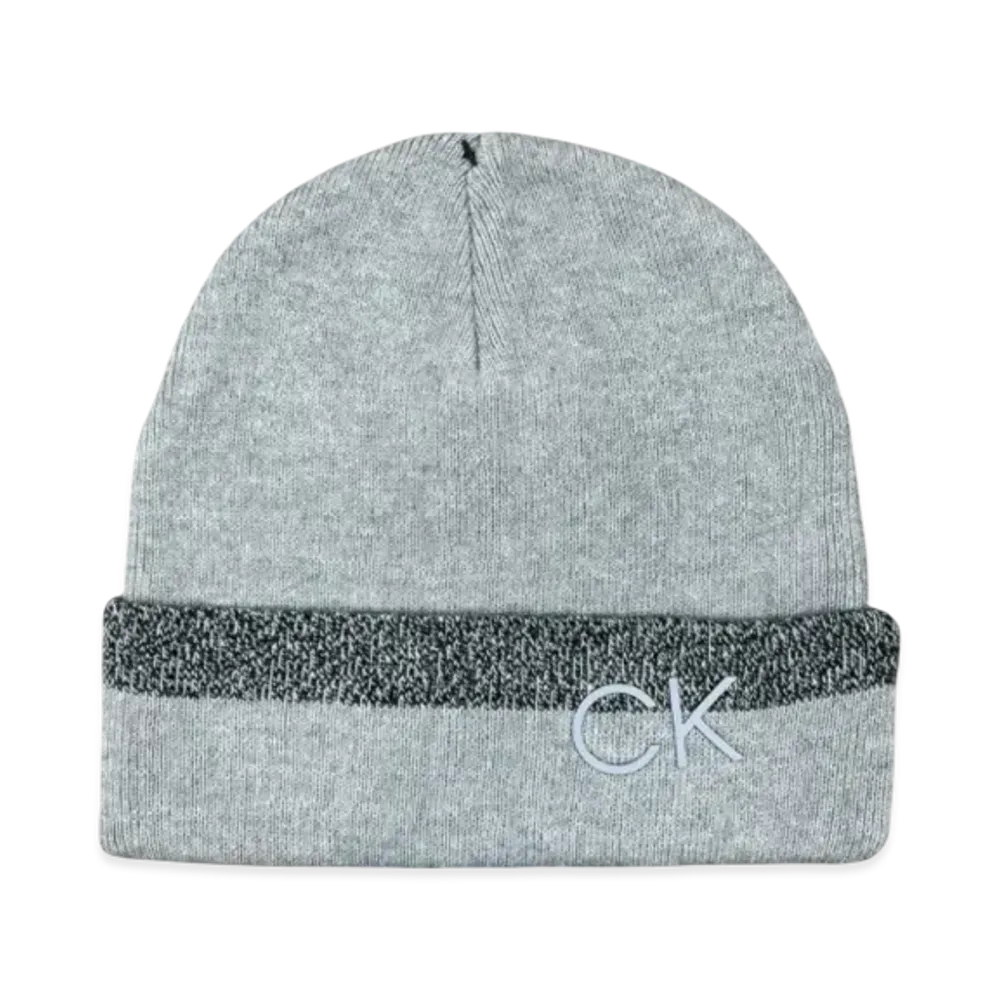 Calvin Klein Stripped Printed Logo Cuff Beanie "Gray"