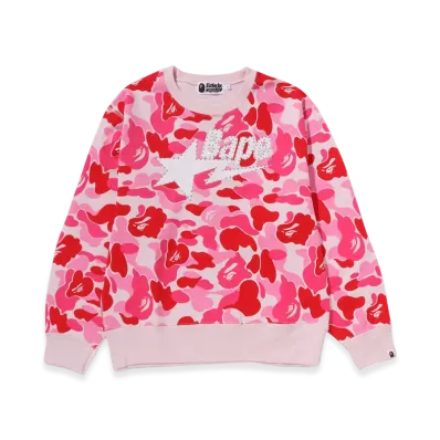 A BATHING APE ABC Camo Rhinestone Bape STA Crewneck Sweatshirt "Pink"