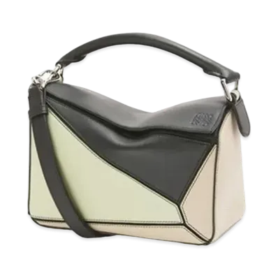 LOEWE Small Puzzle Bag In Classic Calfskin "Black/Pastel Green"