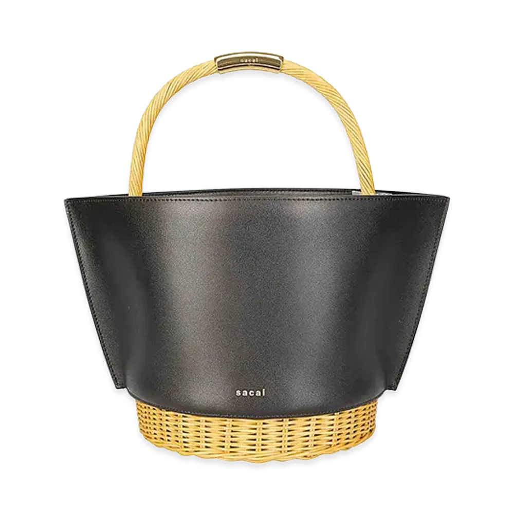 sacai Women's Leather x Rattan Basket Medium "Black"