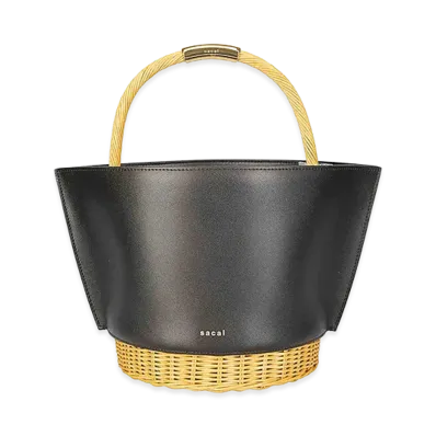 sacai Women's Leather x Rattan Basket Medium "Black"