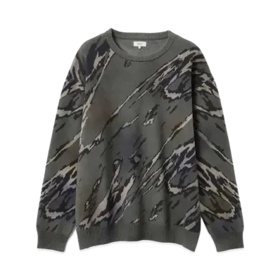 BEAMS Jacquard Gradient Crew Neck Knit "Gray"