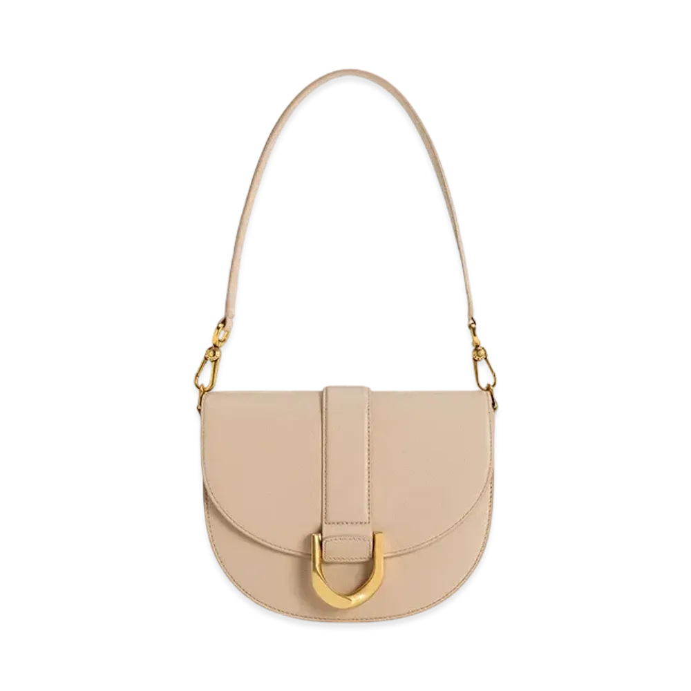 CHARLES & KEITH Gavine Leather Saddle Bag "Beige"