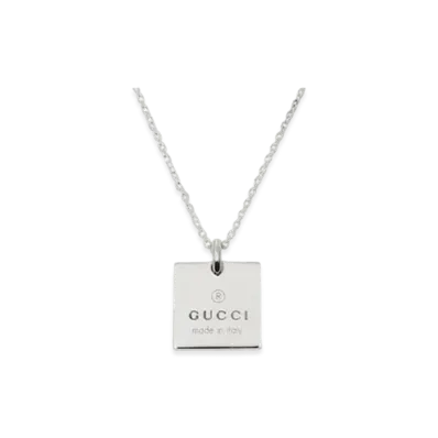 GUCCI Logo Plate Necklace "Silver"
