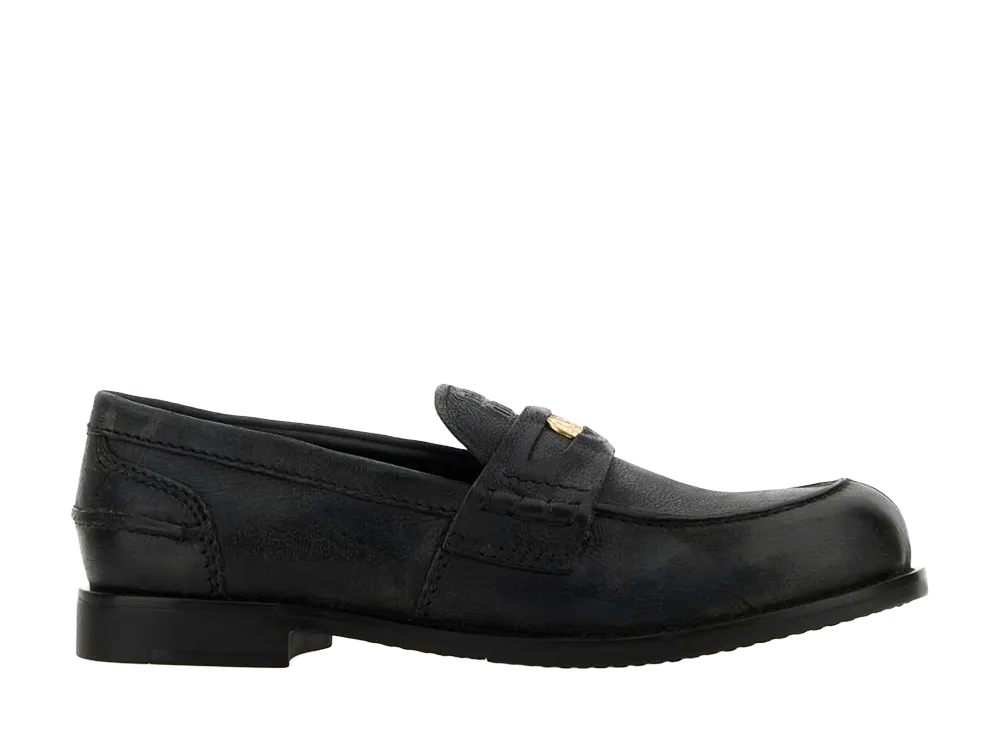 MIU MIU Women's Slate Leather Loafers "Black"
