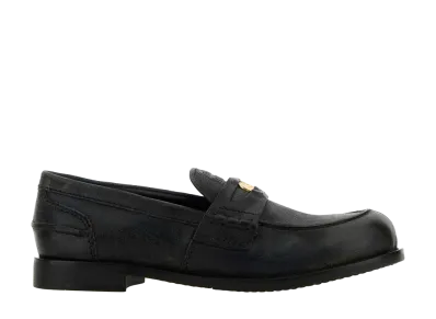 MIU MIU Women's Slate Leather Loafers "Black"