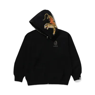 A RISING BAPE Tiger And Dragon Relaxed Fit Full Zip Hoodie "Black"