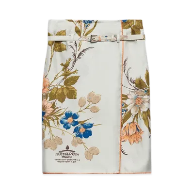 PRADA Women's Printed Silk Twill Skirt "Aqua"