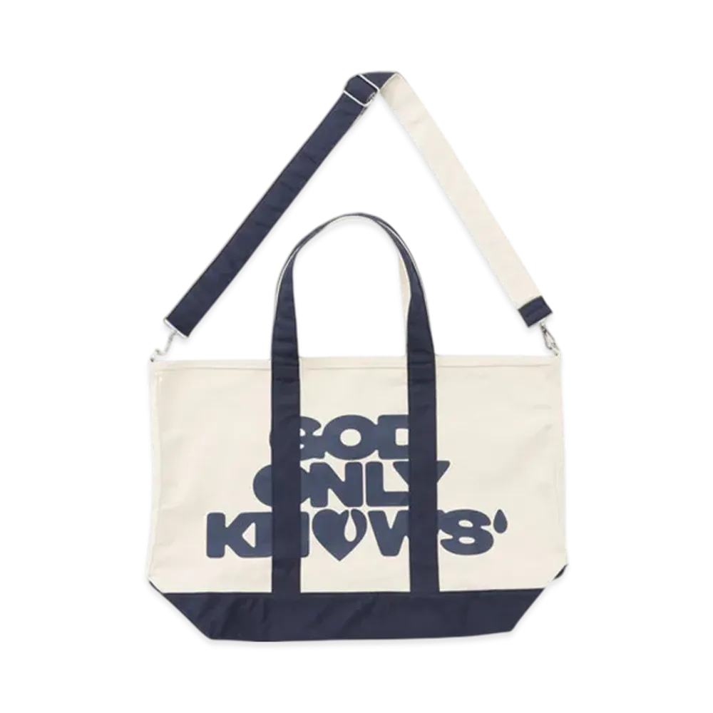 GOD ONLY KNOWS Oversized Shoulder Tote Bag "Kinari/Navy"