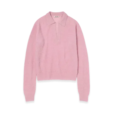 AURALEE Baby Suri Alpaca Sheer Knit Skipper Polo "Pink"
